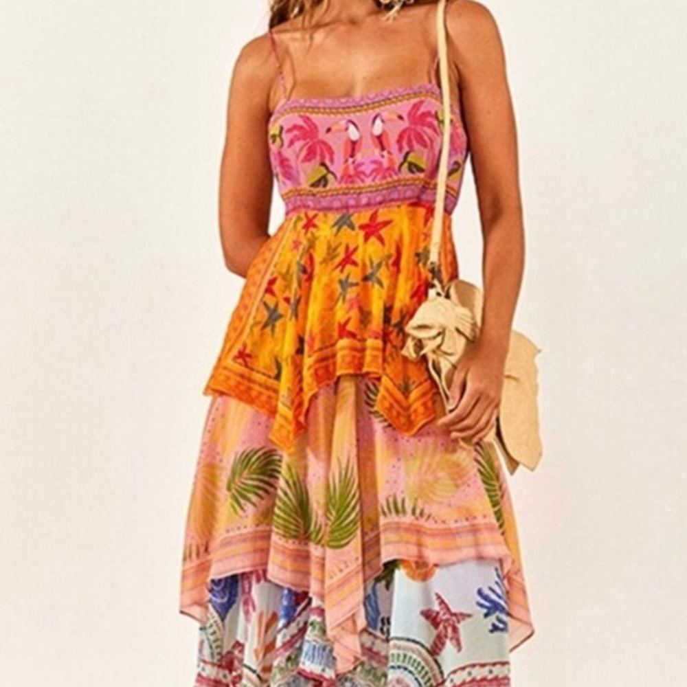 Farm Rio mixed scarf Midi dress - size medium